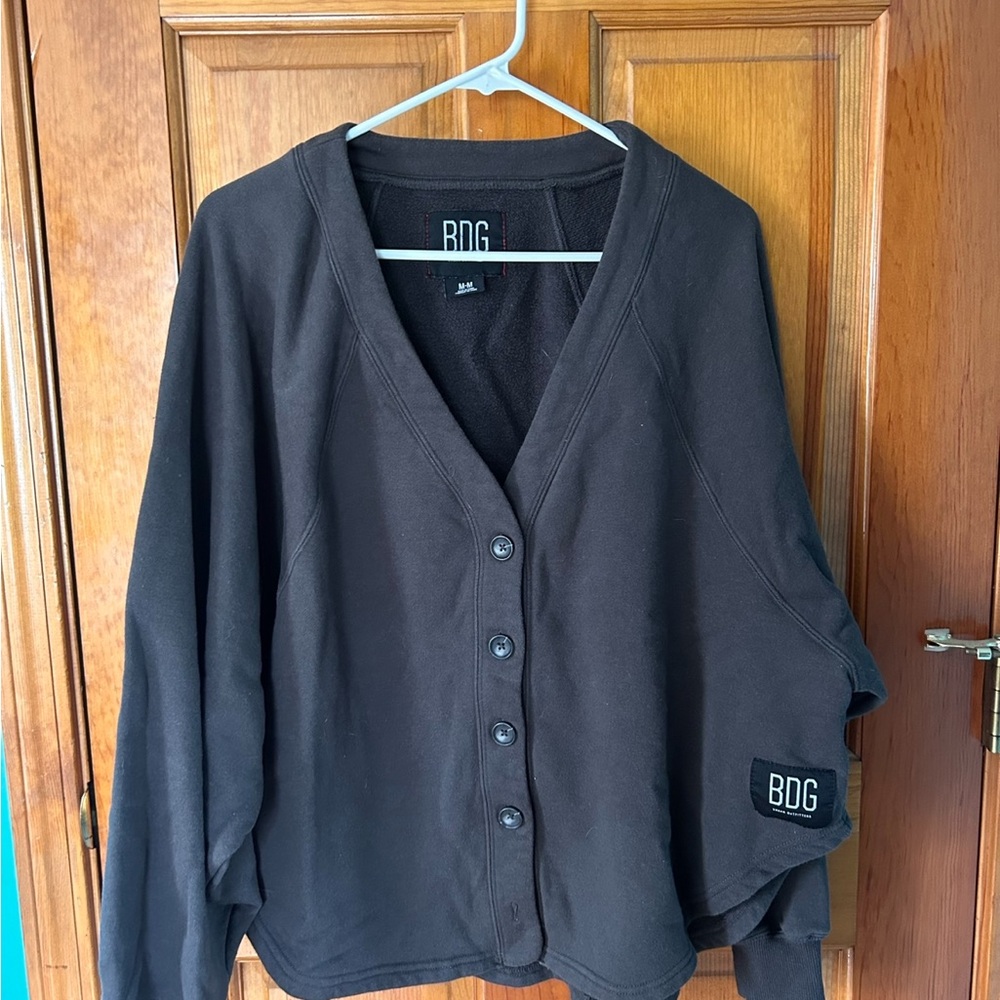 BDG Charcoal Grey Button-Up Sweatshirt